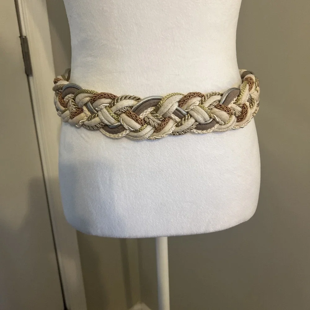 Vintage 80's Braided Women's Belt White And Gold 80s luxury statement‎